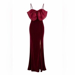 SHEIN Burgundy Maxi Dress with Bow Detail